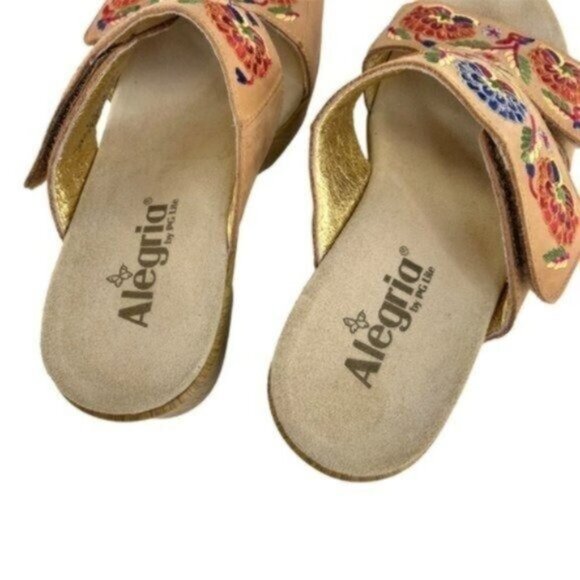 Alegria Leather Embroidered Strappy Comfort Heeled Sandals - Picture 7 of 8